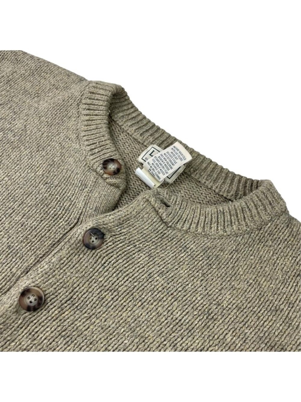 VTG LL Bean Men’s Lambswool Chunky-Knit Henley Sweater Beige • Large
